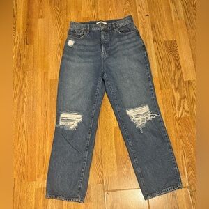 PacSun blue denim high rise straight jeans with rip design